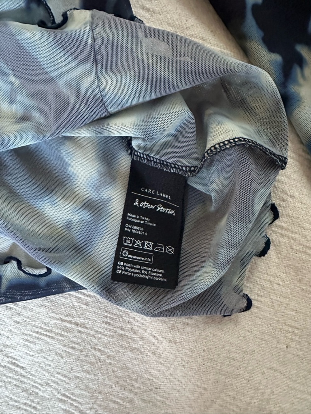 & Other Stories Blue and Cream Sheer Mesh Top - Size S - Picture 4 of 5